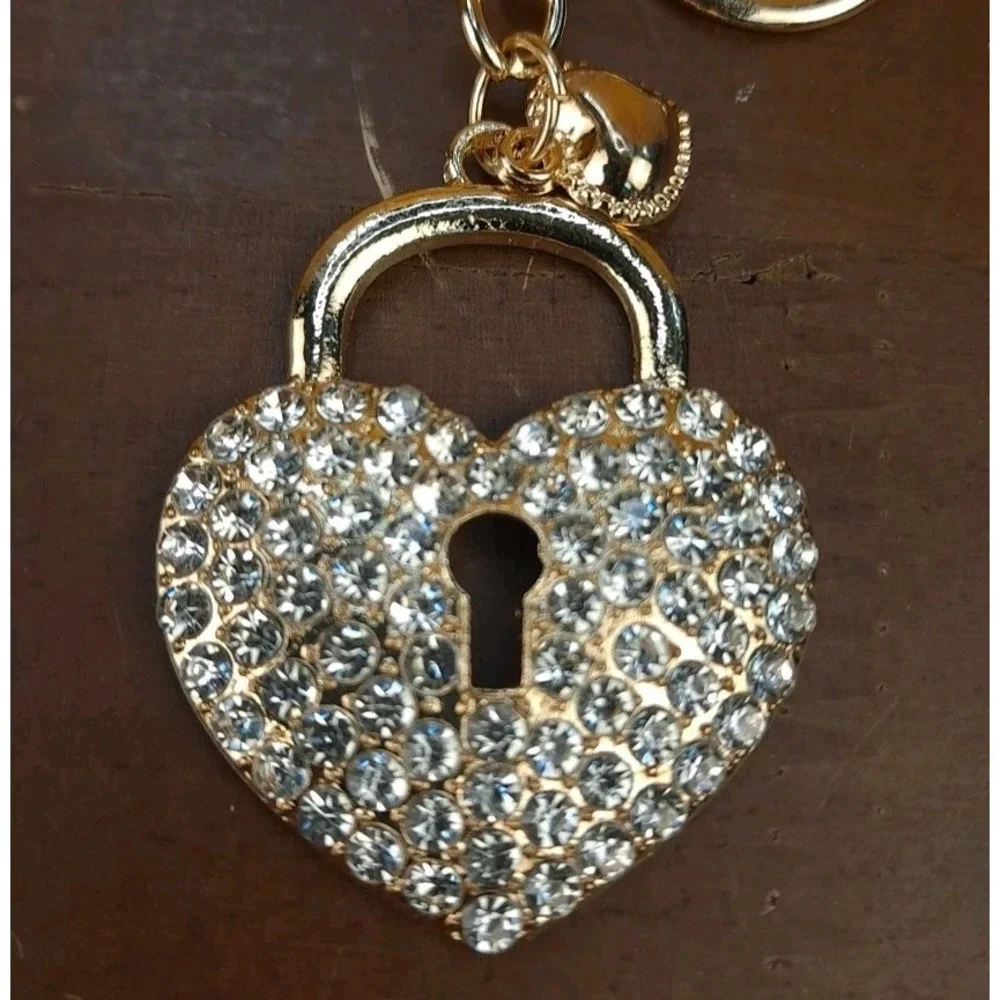 Heart Rhinestone Keychain Bag Purse Charm Bling Keyring Gold Tone New‎
